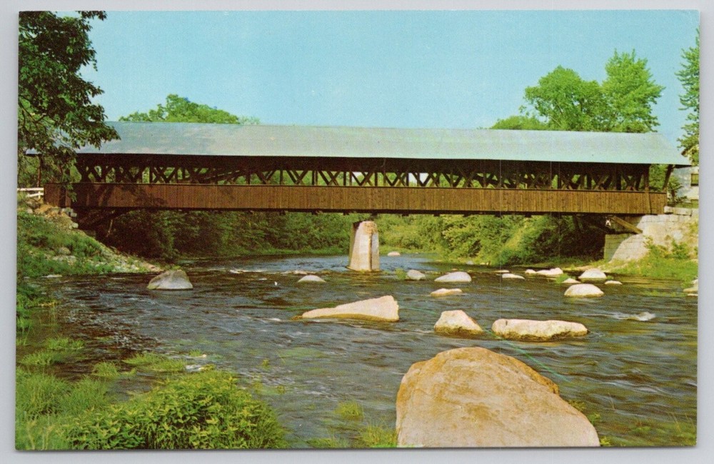 Rowell's Covered Bridge Hopkinton Contoocook NH New Hampshire Postcard