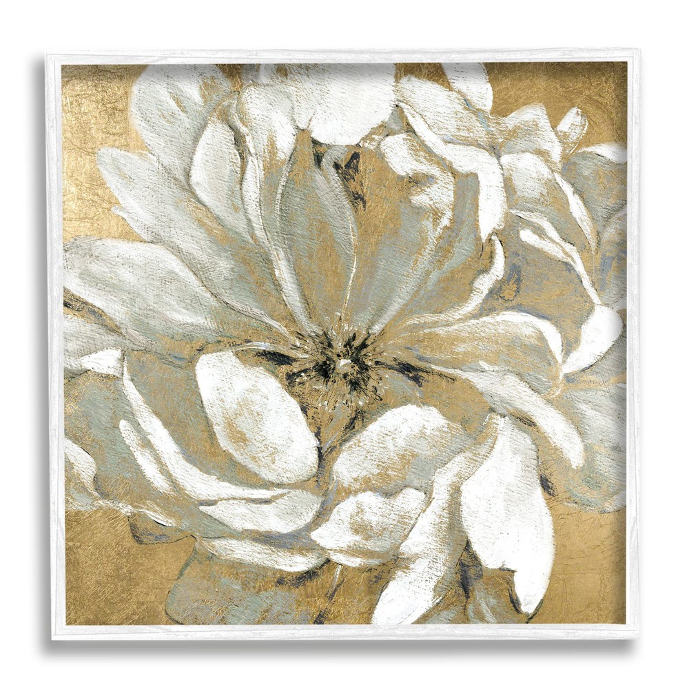 Abstract Magnolia Blossom Gold White Framed Wall Art 12x12 Floral Decor-image