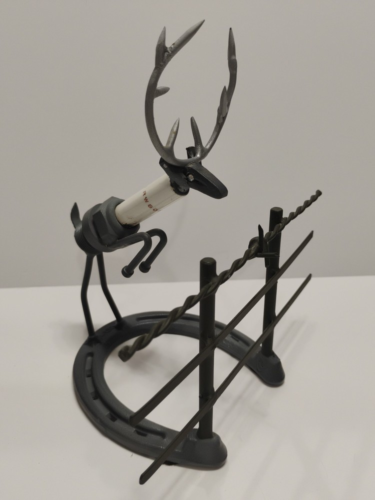 Vintage Handmade Steel Horseshoe Deer Sculpture with Spark Plug Details