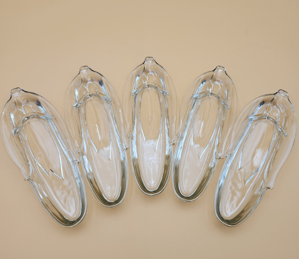 Clear Glass Corn On The Cob Dishes Set Of 5 Vintage MCM Pressed