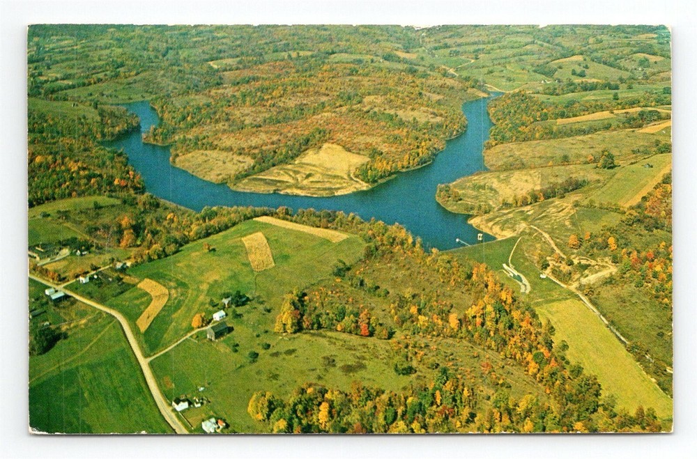 Slope Creek Reservoir Barnesville Ohio Aerial View Birdseye OH Vtg Postcard