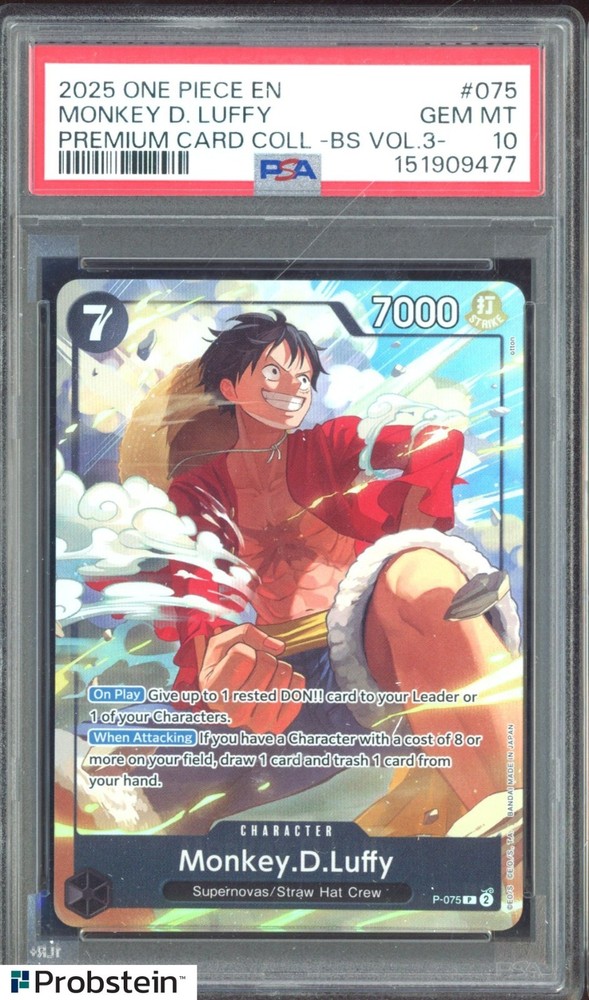 #4 2025 One Piece En Premium Card Coll BS Vol 3 #075 Monkey D. Luffy PSA 10PROBSTEIN is actively accepting consignments !!