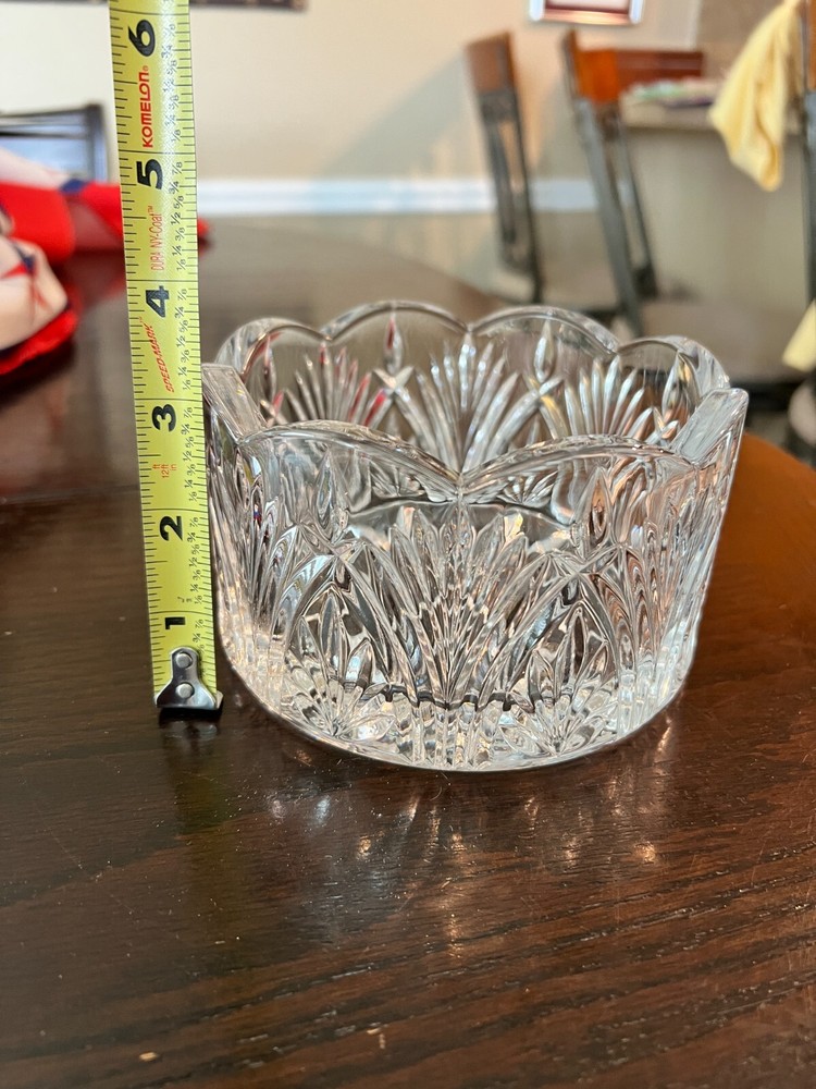 Vintage Scalloped Rim Glass Candy Dish with Starburst Leaf Design