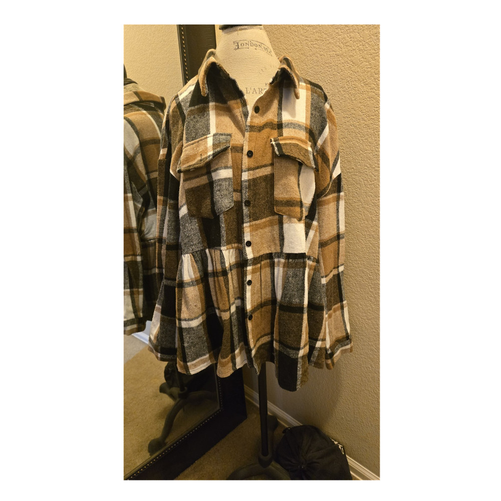 Emery Rose Plaid Flannel Button-Up Shirt Brown Black White 4XL Plus Pockets