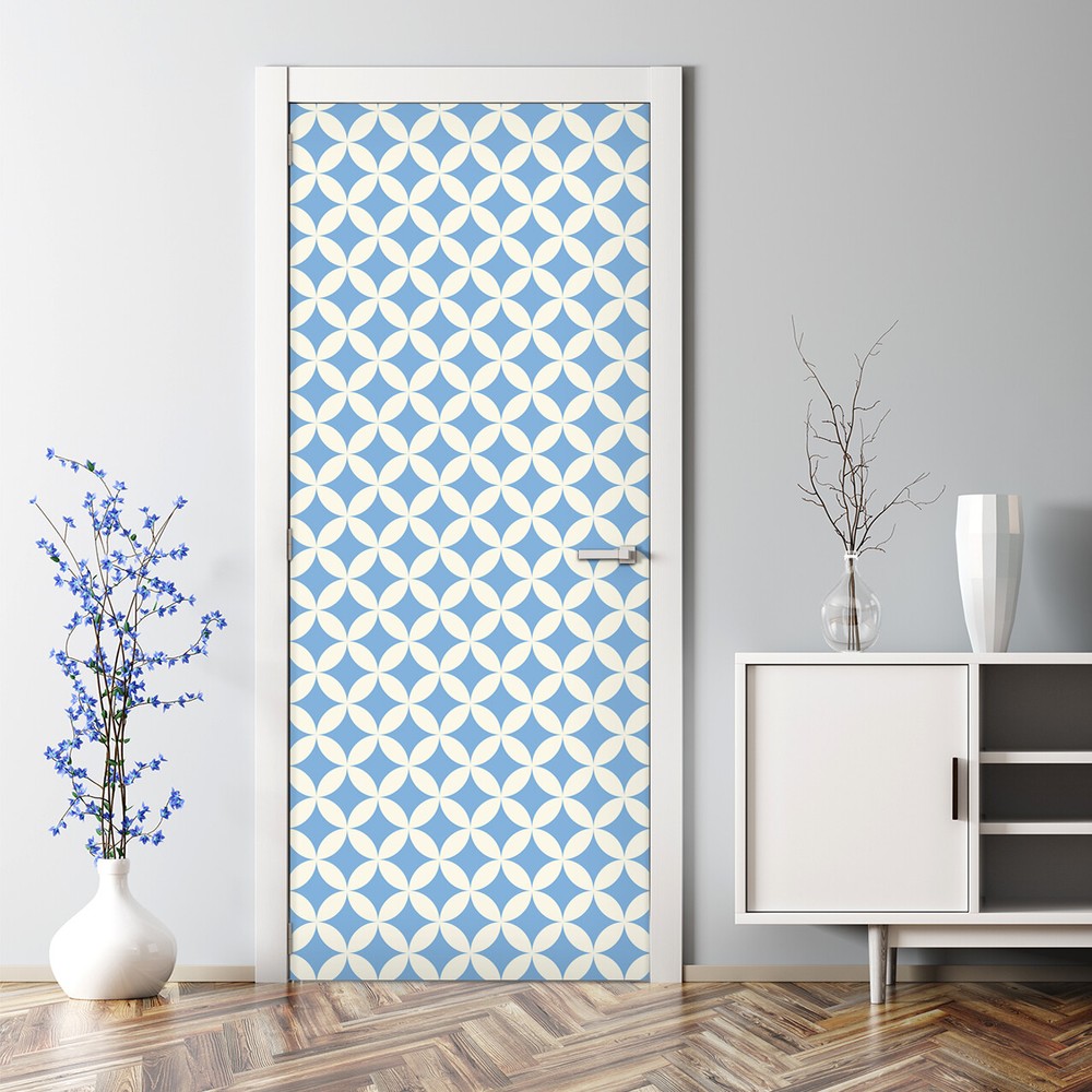 Shabby chic blue and yellow bubble-free door decal large home decor sticker