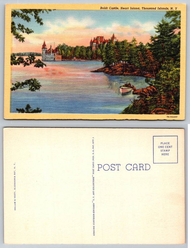 Vintage Boldt Castle Heart Island Thousand Islands NY Linen Postcard