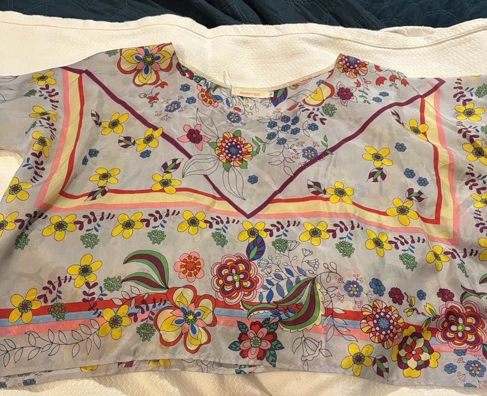 Johnny Was Los Angeles Silk Floral Top Size Small