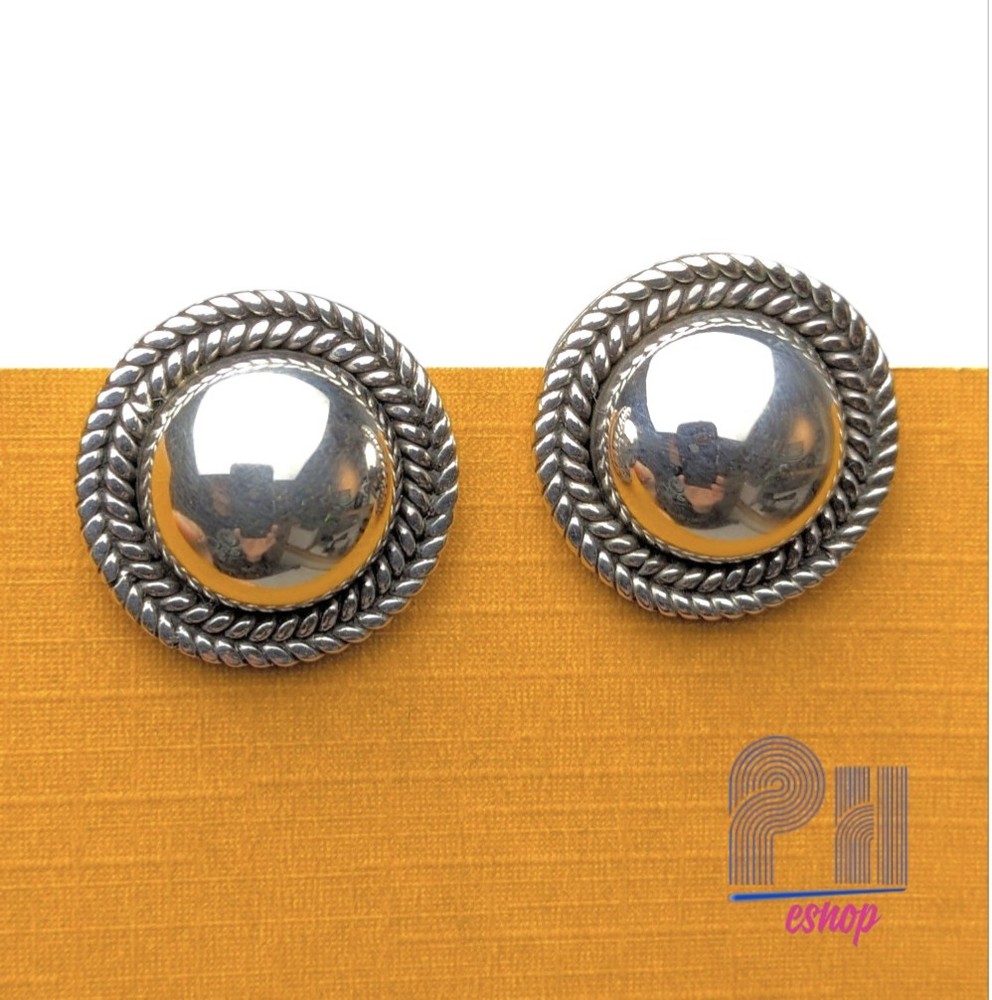 925 Sterling Silver BUTTON clip Earrings Handmade Jewelry TAXCO MEXICO 12.88 g