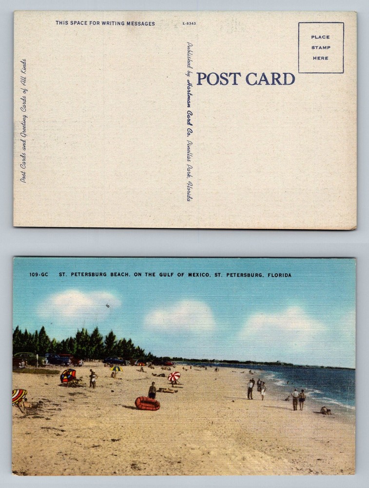 St Petersburg, FL-Florida, White Sand Beach Gulf of Mexico Vintage Postcard