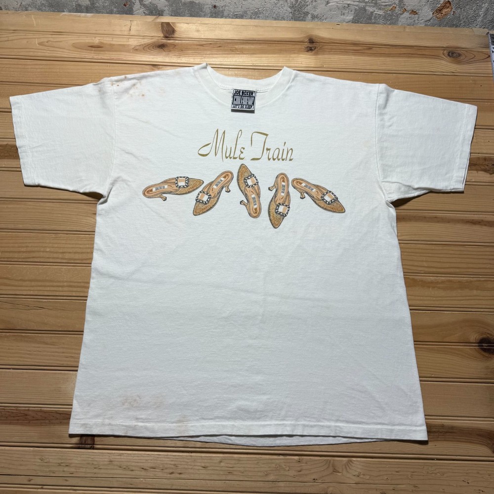 Vintage 90s Joe Boxer Girlfriend Mule Train Shoes Single Stitch Graphic Shirt XL
