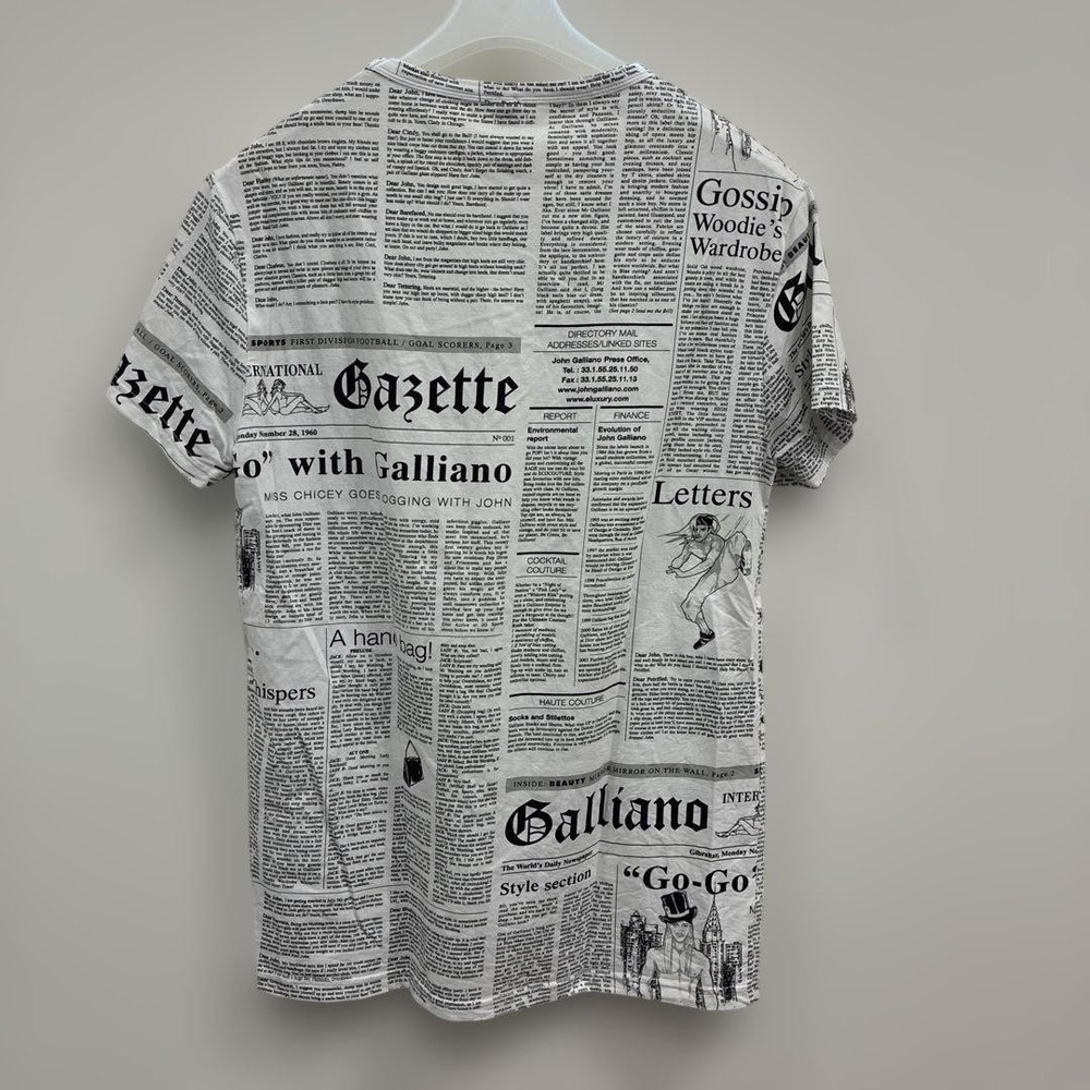 John Galliano Newspaper Print T-Shirt White Size XL