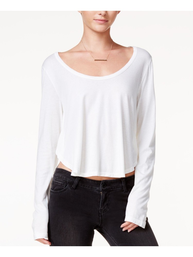 CHELSEA SKY Womens Hi-Lo Top Hi-Lo Slitted Long Sleeve Scoop Neck
