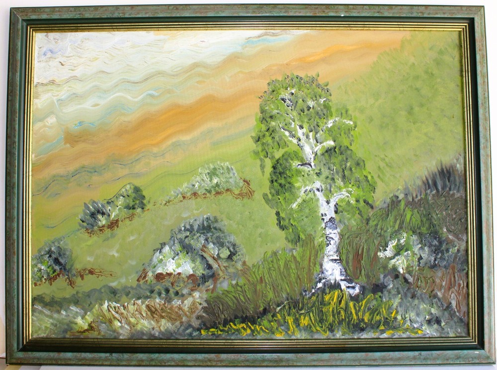 Vintage Oil Painting On Canvas Unsigned Abstract Landscape  Impressionism Forest-image