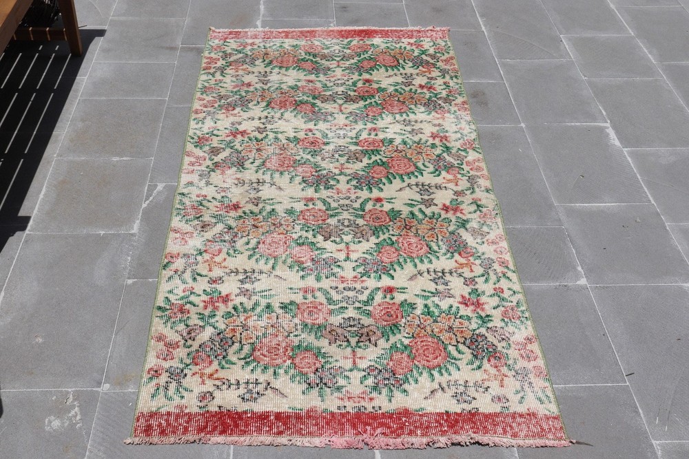 Vintage 3,1x6,6 ft Rug, Turkish Rug, Red Check Rug Wool
