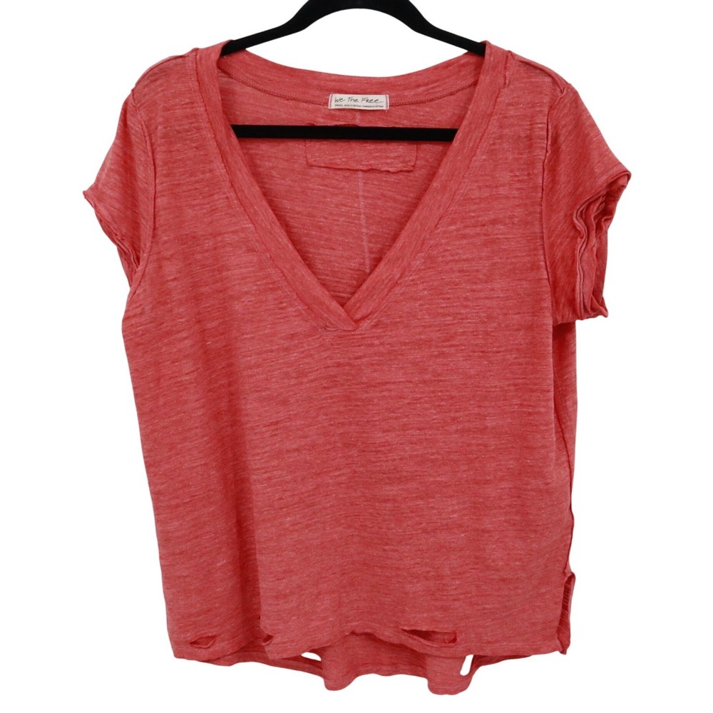 We The Free Distressed Tee Women S Red Boho Coastal Oversized Casual Slouchy