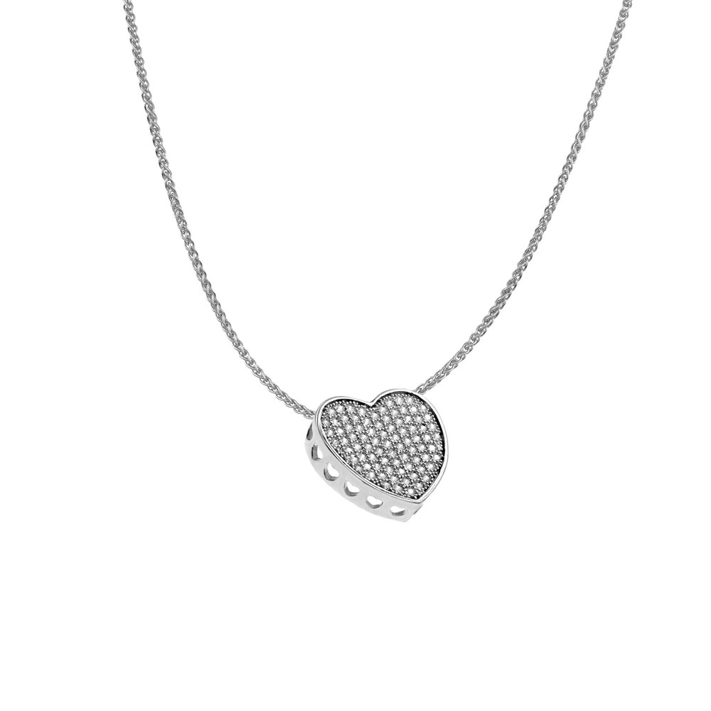 Sterling Silver Jewelco London CZ Love Heart Slider Charm Necklace 16 18 inch