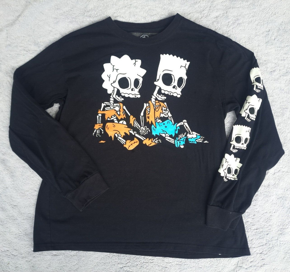 The Simpsons Shirt Mens Large Long Sleeve Black Bart Lisa Skeleton Halloween