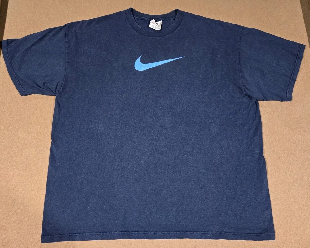 Vintage 90s Nike Big Center Swoosh Graphic T Shirt Blue Size XL Made In USA