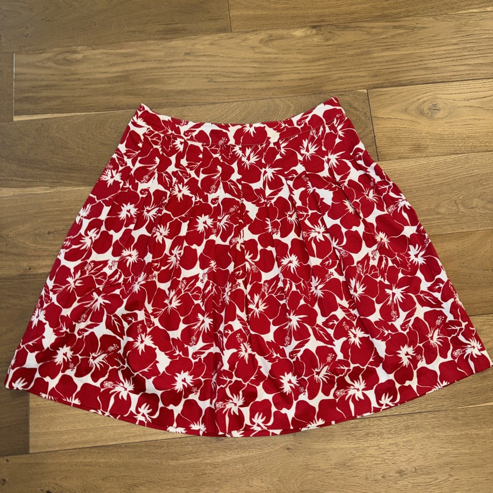 Talbots Women's Size 14W Red White Hibiscus Floral A-Line Skirt Knee Length