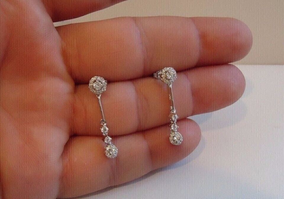 Art Deco Style Round Lab Created Diamond 14K White Gold FN Drop/Dangle Earrings