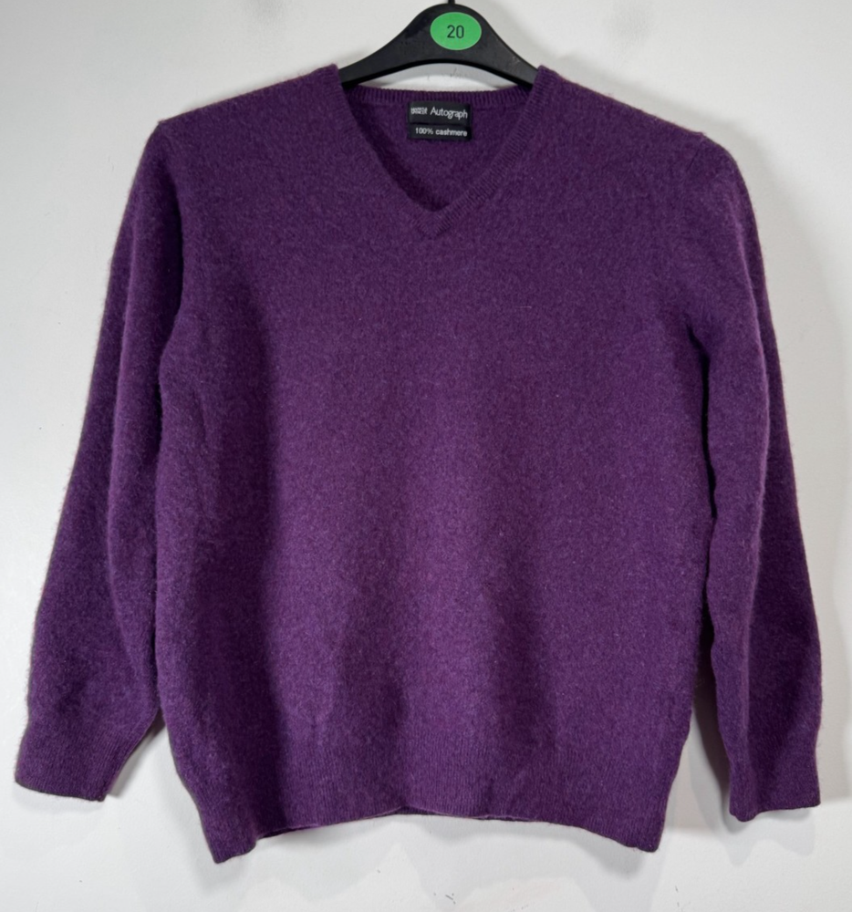 M&S Autograph Cashmere Jumper Mens  Large Purple V Neck Soft Warm Seater