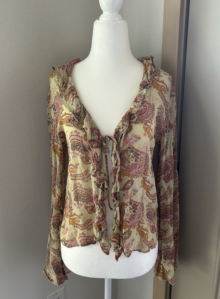 Urban Outfitters Floral Paisley Ruffle Bell Sleeve Top Whimsy Fairy Boho 70s