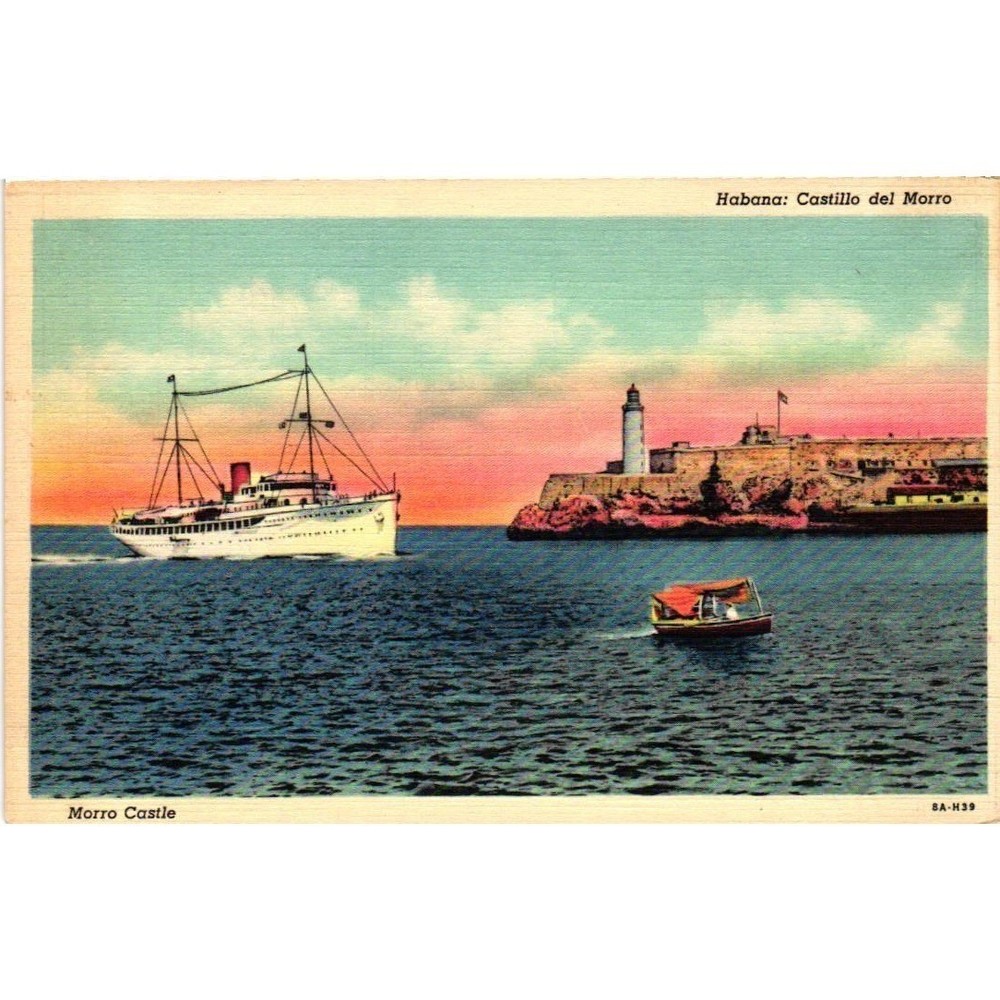 Vintage Morro Castle Havana Cuba Linen Postcard Steamship Lighthouse 8A-H39