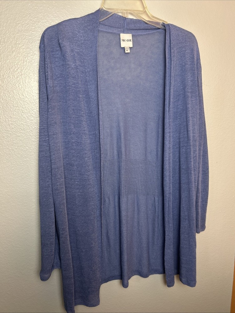 Nic + Zoe Petite Large Linen Blend Open Front Cardigan Periwinkle Blue Violet*