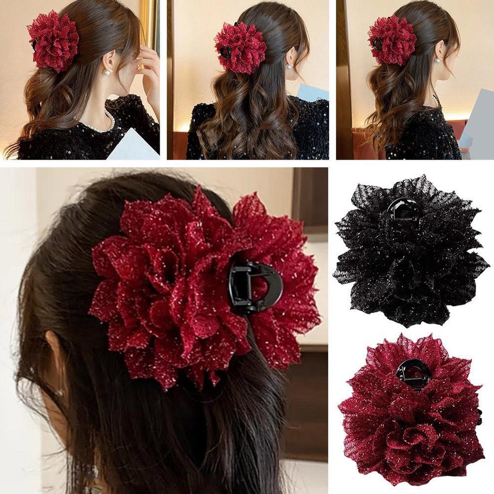 Flower Hairpin 2024 New Peony Tulle Sequin Flower Clip FAST O4W5