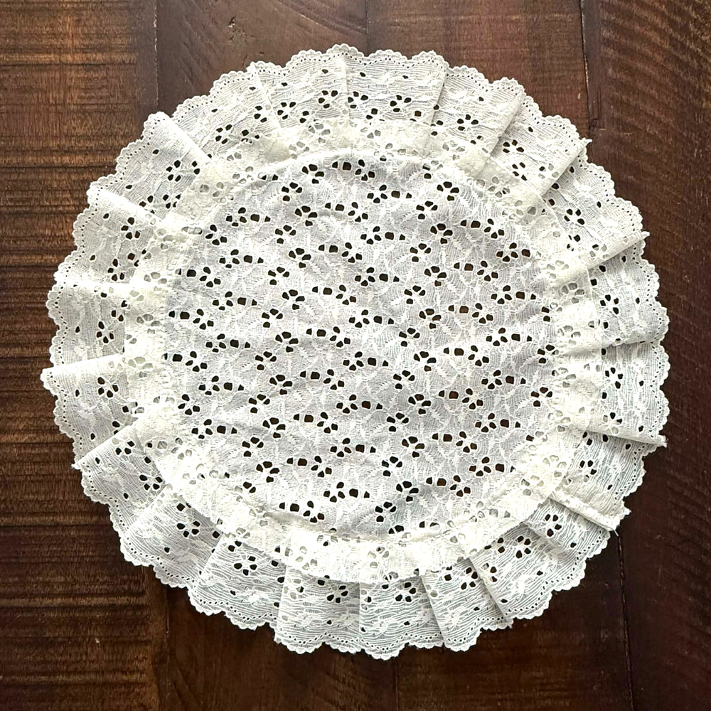 Doily Vintage Filet Crochet Lace Folk Art Motif Floral Handmade
