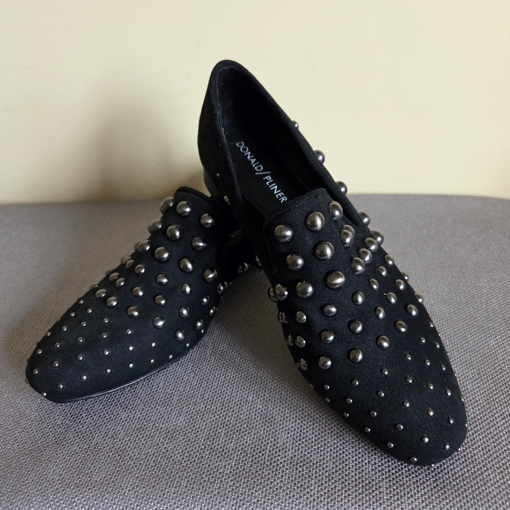 NWOT Donald Pliner 6M Studded Black Suede Flat Slip On Loafer