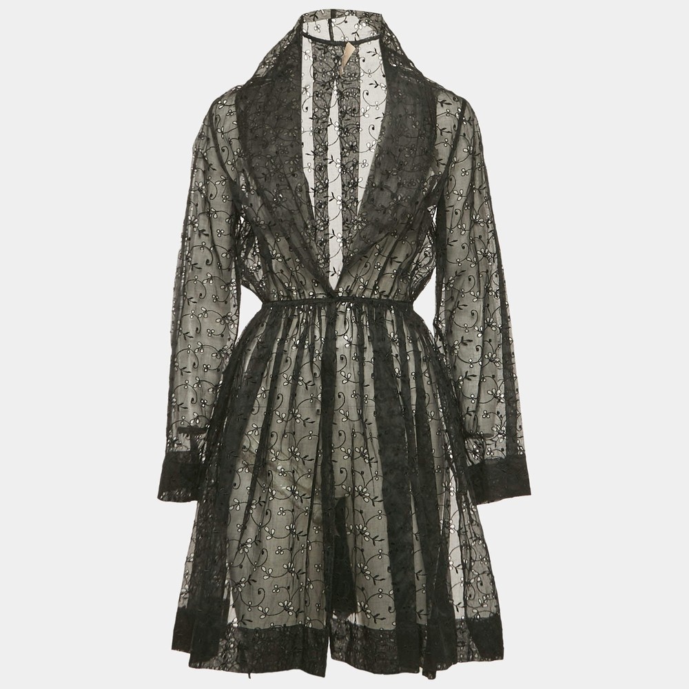 Alaia Black Schiffli Sheer Short Dress S