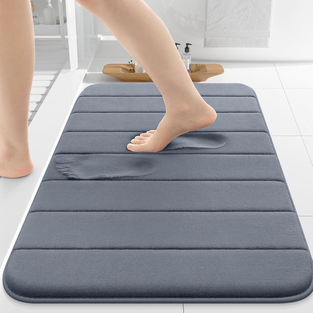 Foam Bath Mat 30x20, Ultra Soft and Absorbent Bathroom Rugs, Non-Slip  Grey