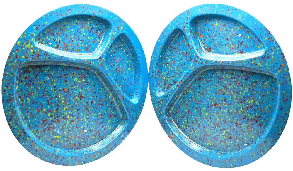 Zak! Designs 11 inch Blue Confetti Melamine Divided Plates (Set of 2) Speckled