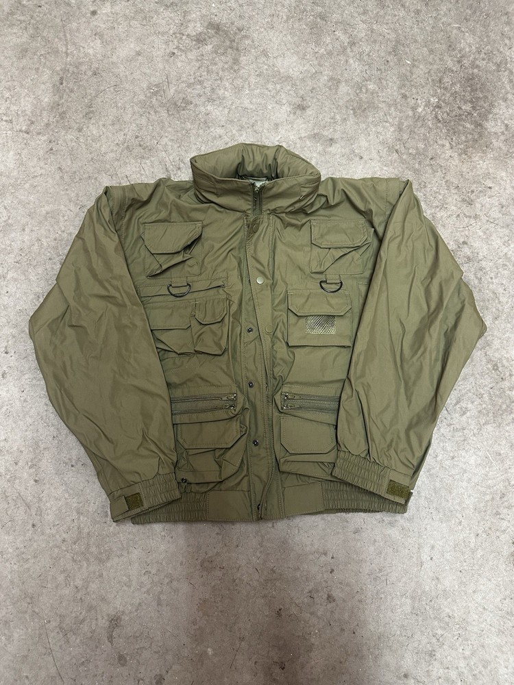 Vintage Olive Utility Tactical Jacket Multi Pocket Military Style Large
