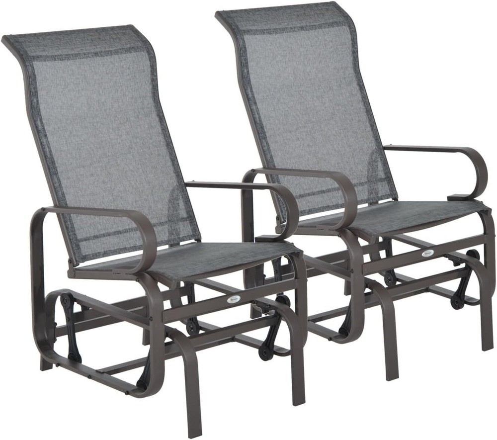 2-Piece Brown Outdoor Patio Glider Rocker Set with Fabric & Metal Mesh Seating