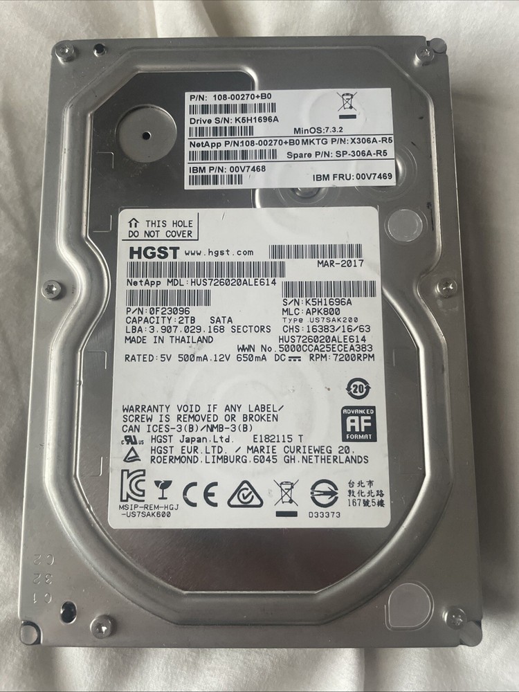 HGST 2 TB Hard Disk Drive SN - K5H1696A. MDL - HUS726020ALE614