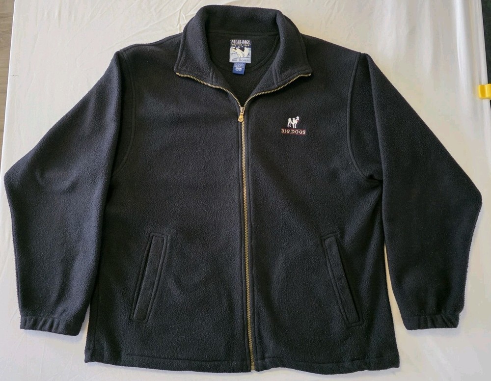 Big Dogs Mens Polar Dogs Fleece Jacket Sz Medium Black Full Zip Mock Neck Winter