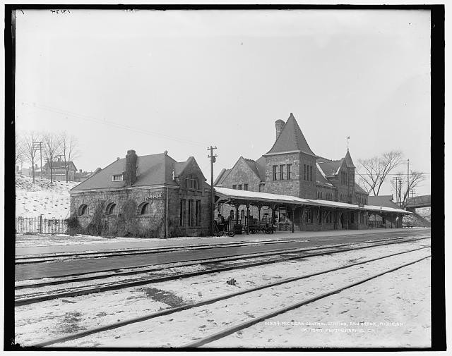 Michigan Central Station,railroad buildings,tracks,Ann Arbor,Michigan,MI,c1900
