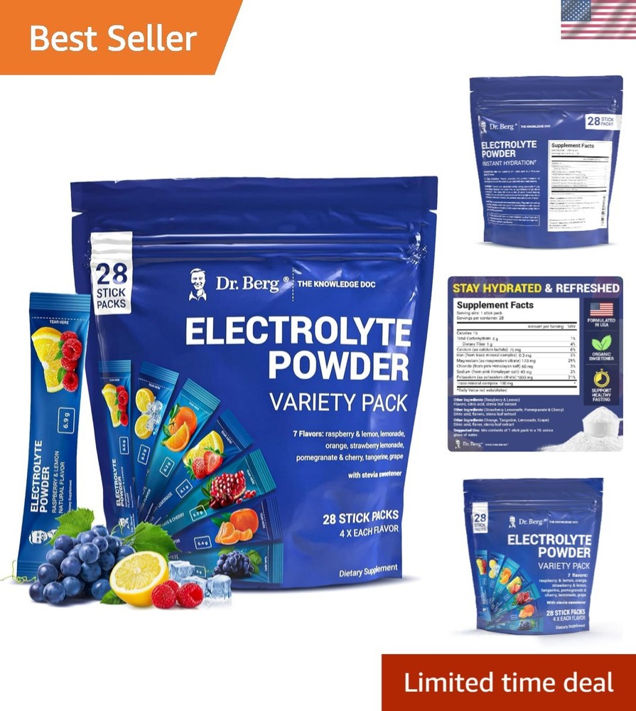 Dr. Berg's Sugar-Free Keto Electrolyte Mix - 7 Flavors, 28 Hydration Pouches