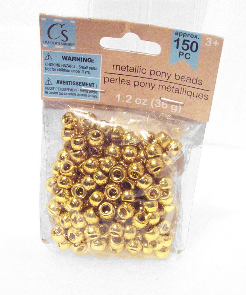 Gold-Tone Metallic Pony Beads for Crafts - 150 Pieces