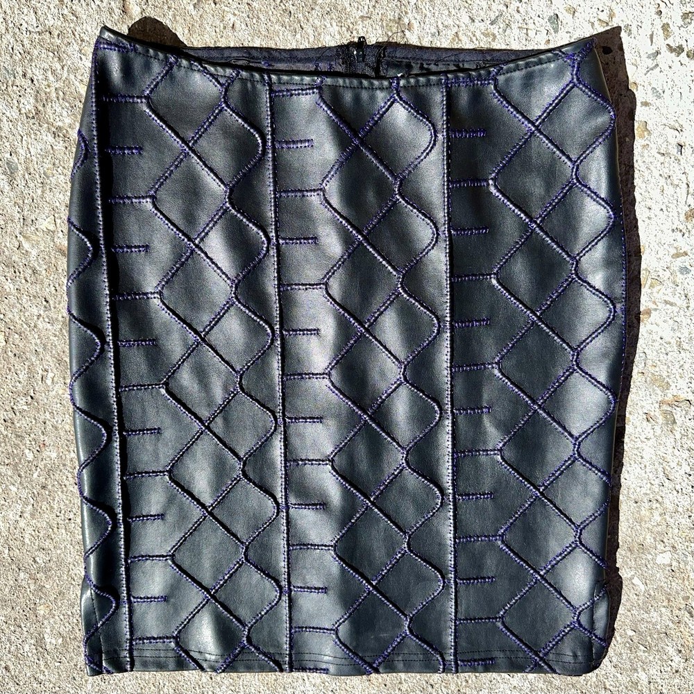 Vintage 90s Y2K Lip Service Sex Saddle Word USA M Skirt PVC Faux Stitch Rare HTF