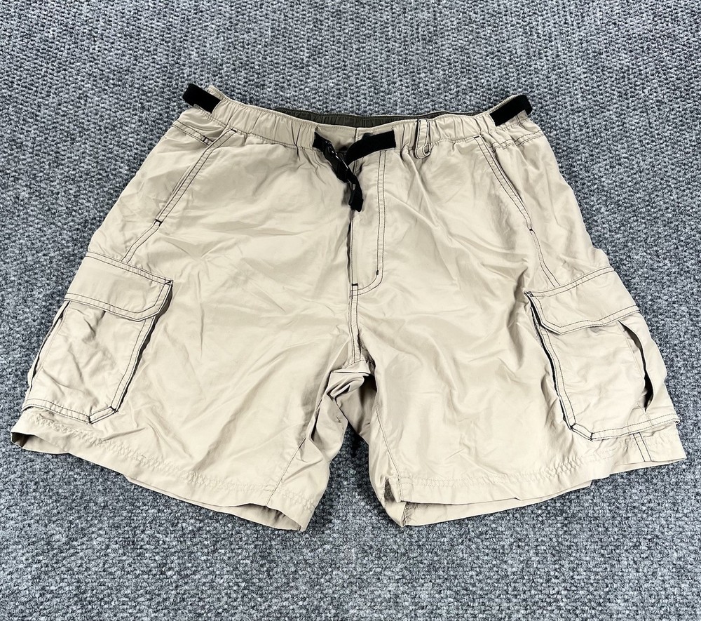 REI Cargo Shorts Mens Large Khaki Nylon Belted Elastic Lightweight Hiking