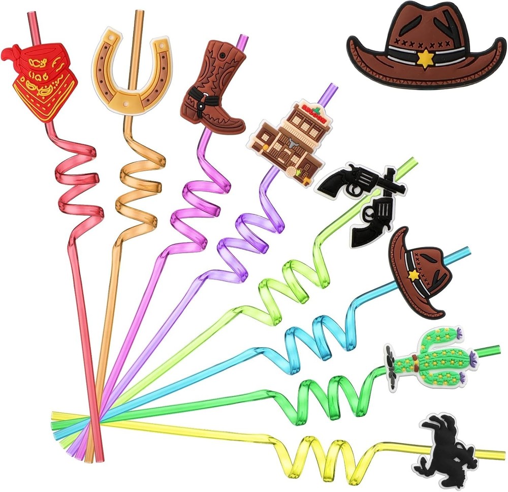 24 Pcs Western Cowboy Party Favors Cowgirl Straws Cowboy Party Decorations Reuse