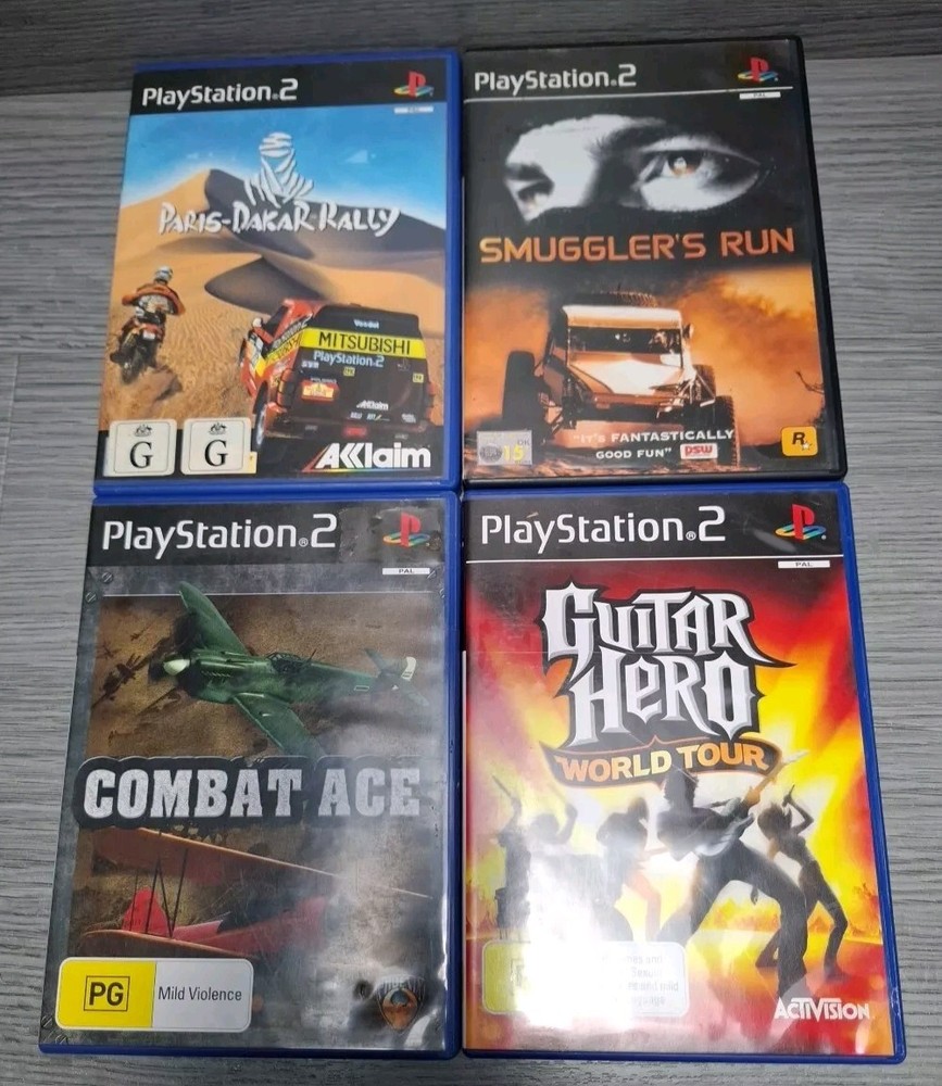 Playstation 2 PS2 Bundle  Of 4 Games Combat Ace, Paris Dakar Rally, Guitar Hero-image