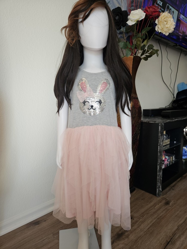 Pink Violet Girls Tutu Dress Gray Bunny Sequin Pink Tulle Long Cap Sleeve 8 Bow