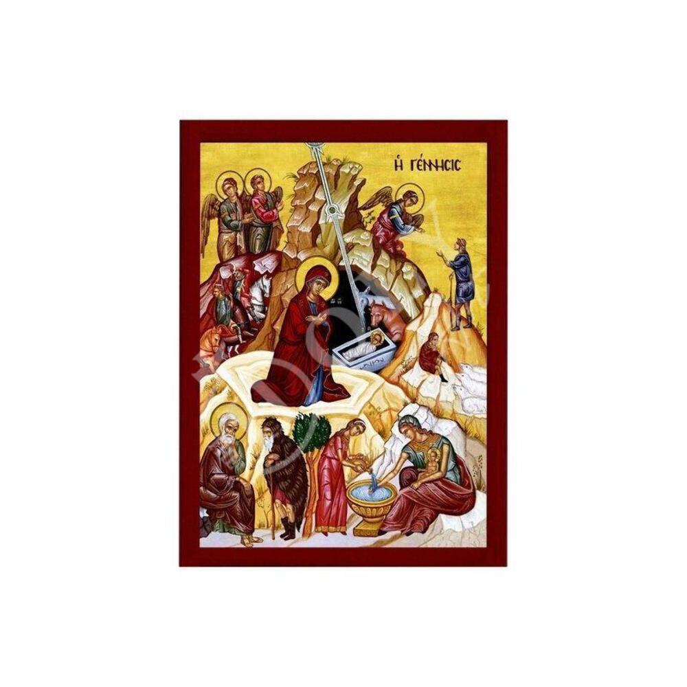 Nativity of Jesus Christ icon, Handmade Greek Orthodox icon, Byzantine art wall