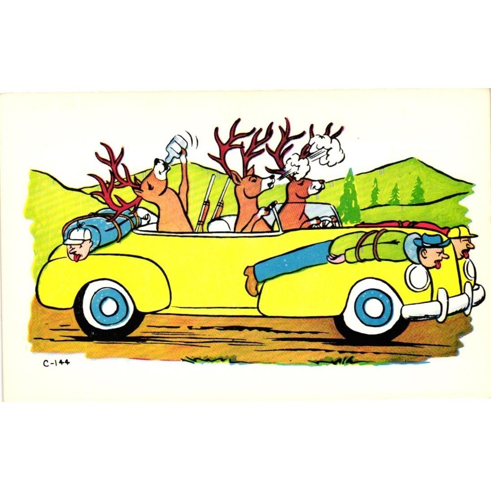 Vintage Laff Gram Comic Postcard Deer Hunting Humor Baxtone C-144 Amarillo TX