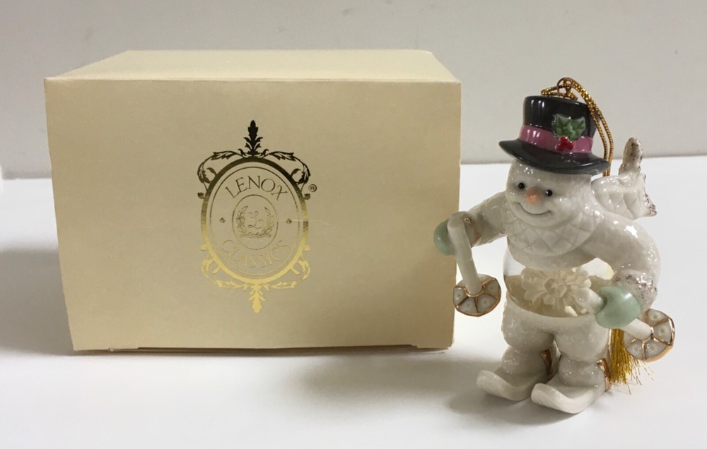 Lenox Frosty Fellow Snowman Snow Globe Ornament Skiing Christmas Gold Accent COA-image
