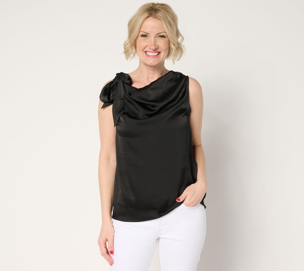 Me by Jennie Garth Women's Top Sz L Barton Bow Blouse Black A689182